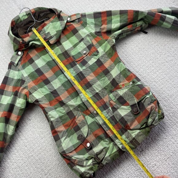 Y2K Burton Jacket Womens S Green / Orange Plaid Hooded Snowboarding / Ski - Picture 8 of 14